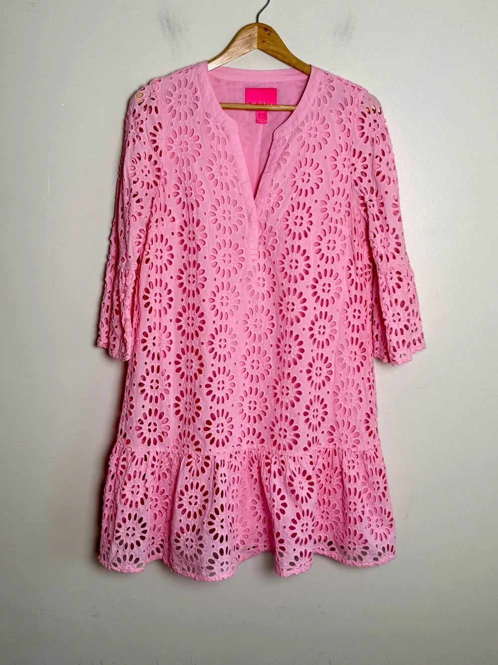 Lilly Pulitzer Bekah Eyelet Tunic Dress Peony Pink 3/4 Sleeve M - Picture 6 of 16